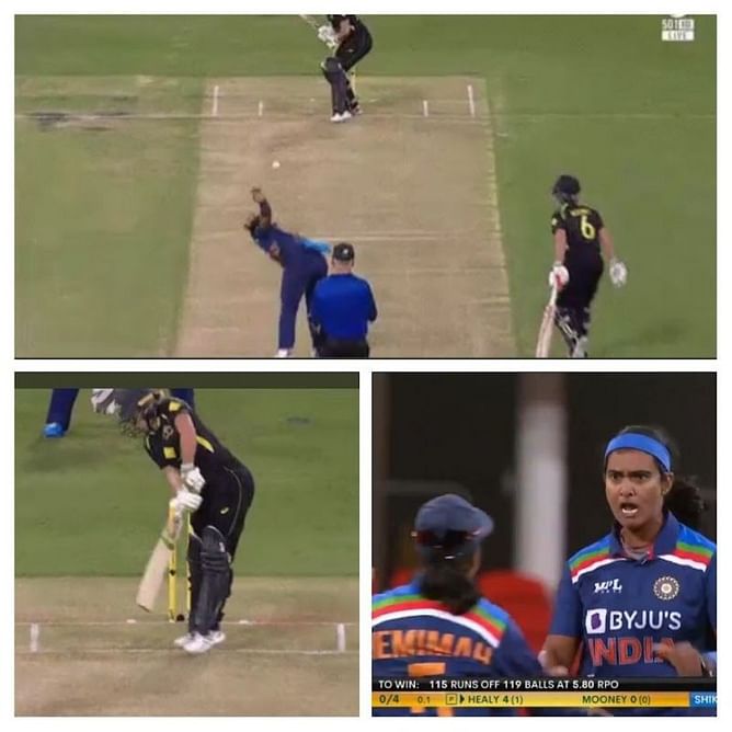 [Watch]- 'Ball of the year?' Shikha Pandey knocks over Alyssa Healy with a vicious nip-backer