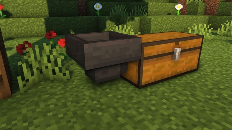 A hopper connected to a double chest (Image via Minecraft)
