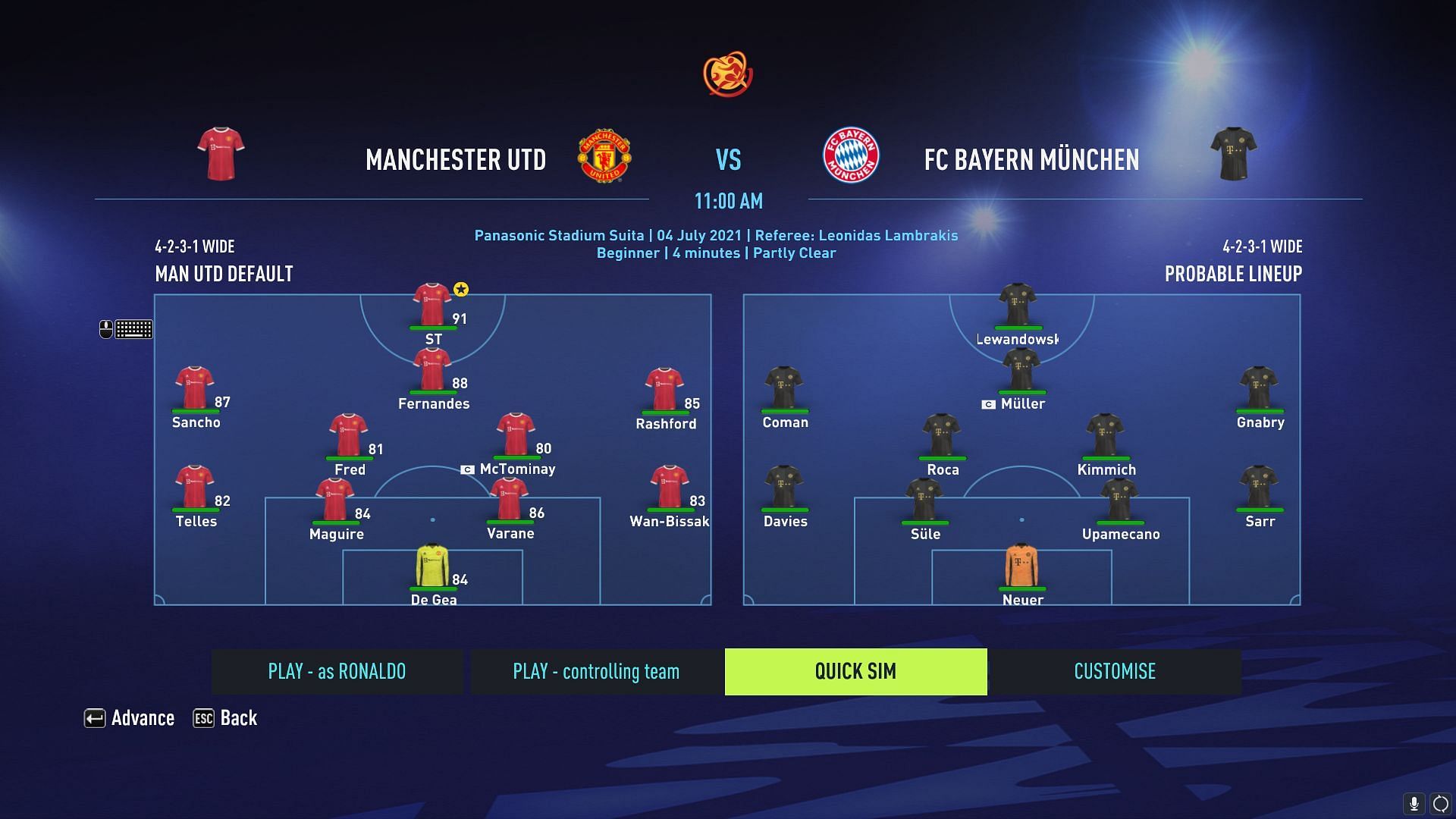 Simulation feature in matches in FIFA 22 (Image via Sportskeeda)