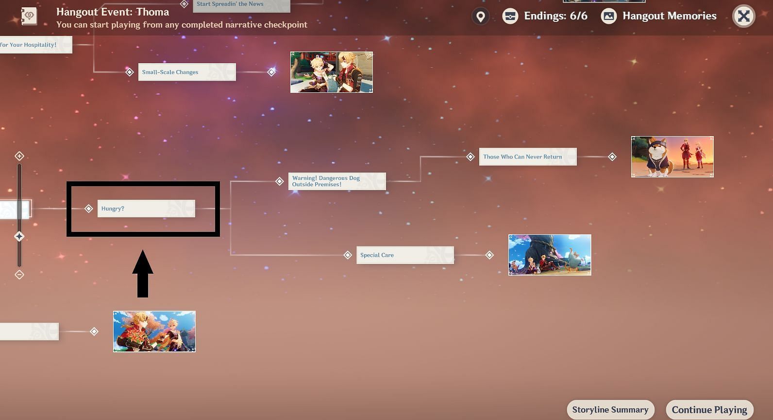 Start from &#039;Hungry?&#039; chapter for a shortcut (Image via Genshin Impact)