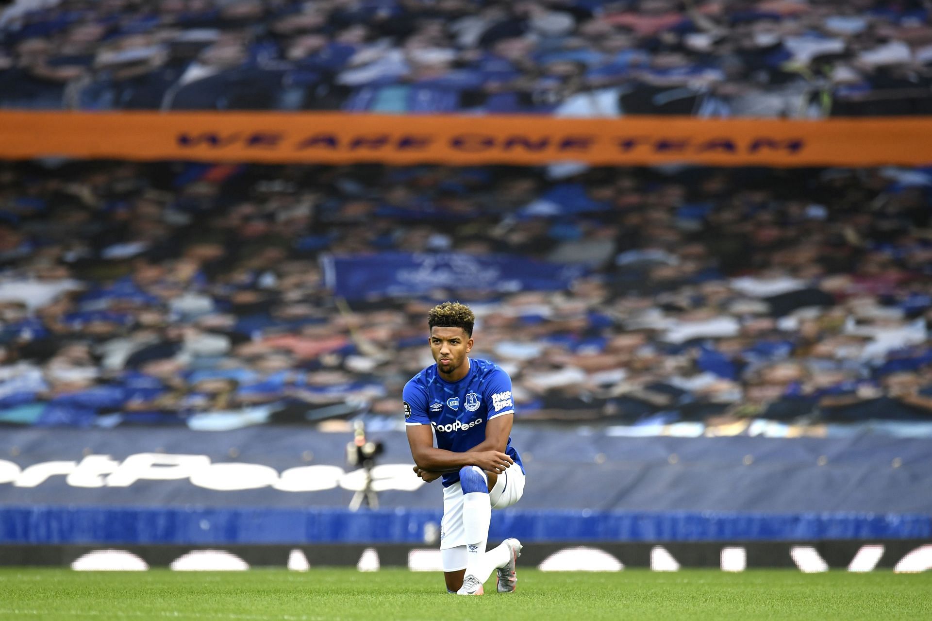 Holgate captured taking a knee as a gesture against Racism in a Premier League match
