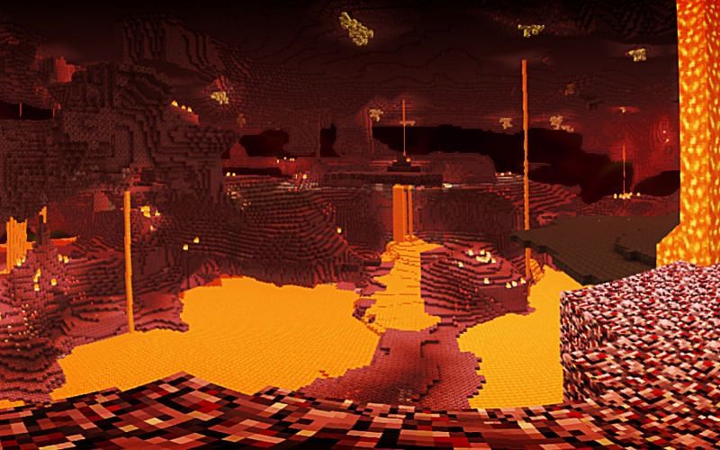 Lava flowing in the Nether (Image via Minecraft)