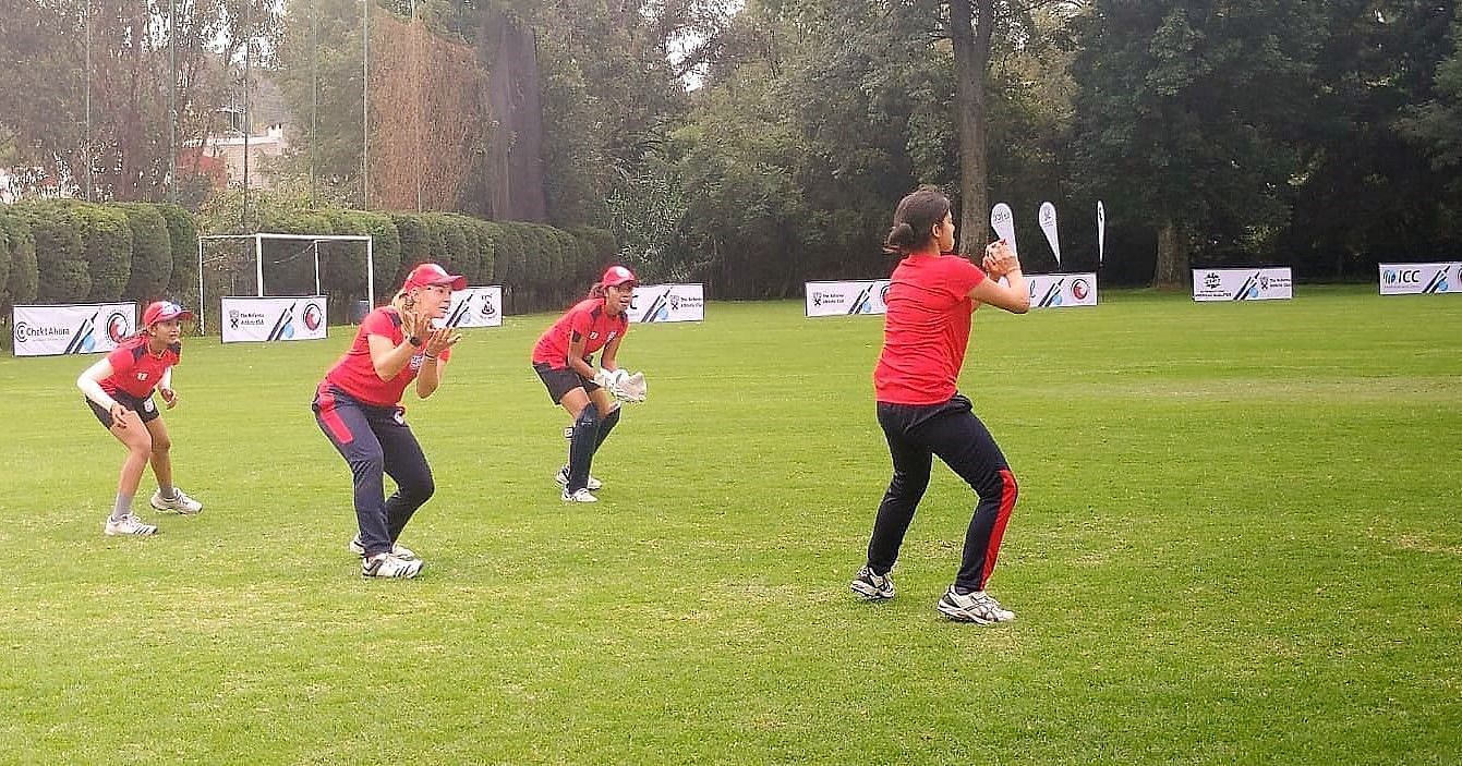 The USA women&#039;s cricket team during a practice session