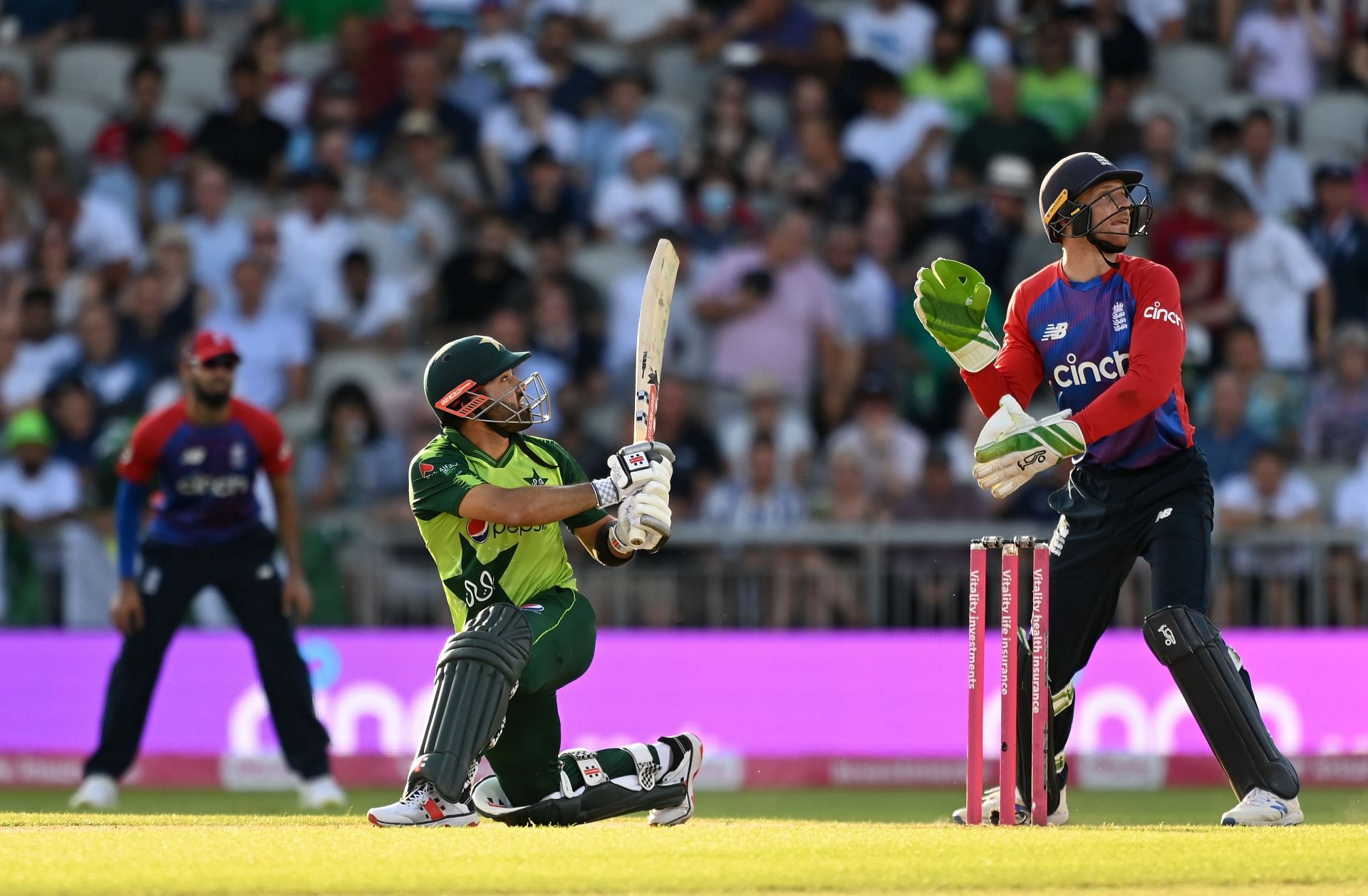 Pakistan opener Mohammad Rizwan (left).