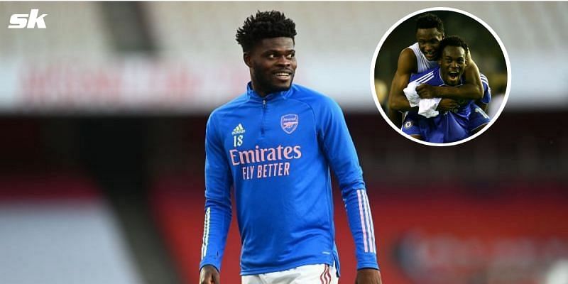 Arsenal&#039;s Thomas Partey; (inset) John Obi Mikel and Michael Essien.