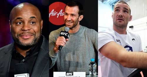 Daniel Cormier (left); Luke Rockhold (center); Sean Strickland (right)