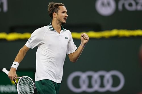 Daniil Medvedev in action at the 2021 BNP Paribas Open