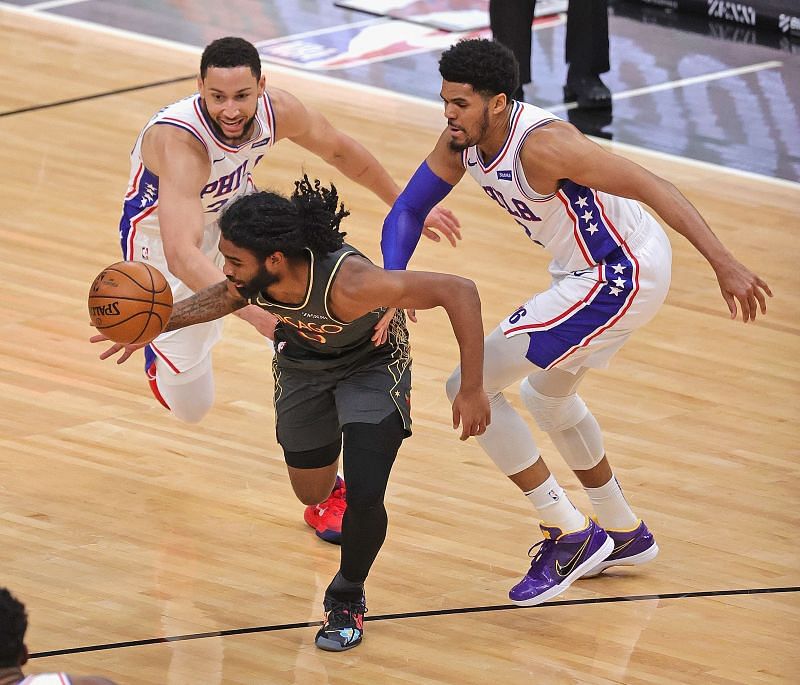 Chicago Bulls guard Coby White with the ball