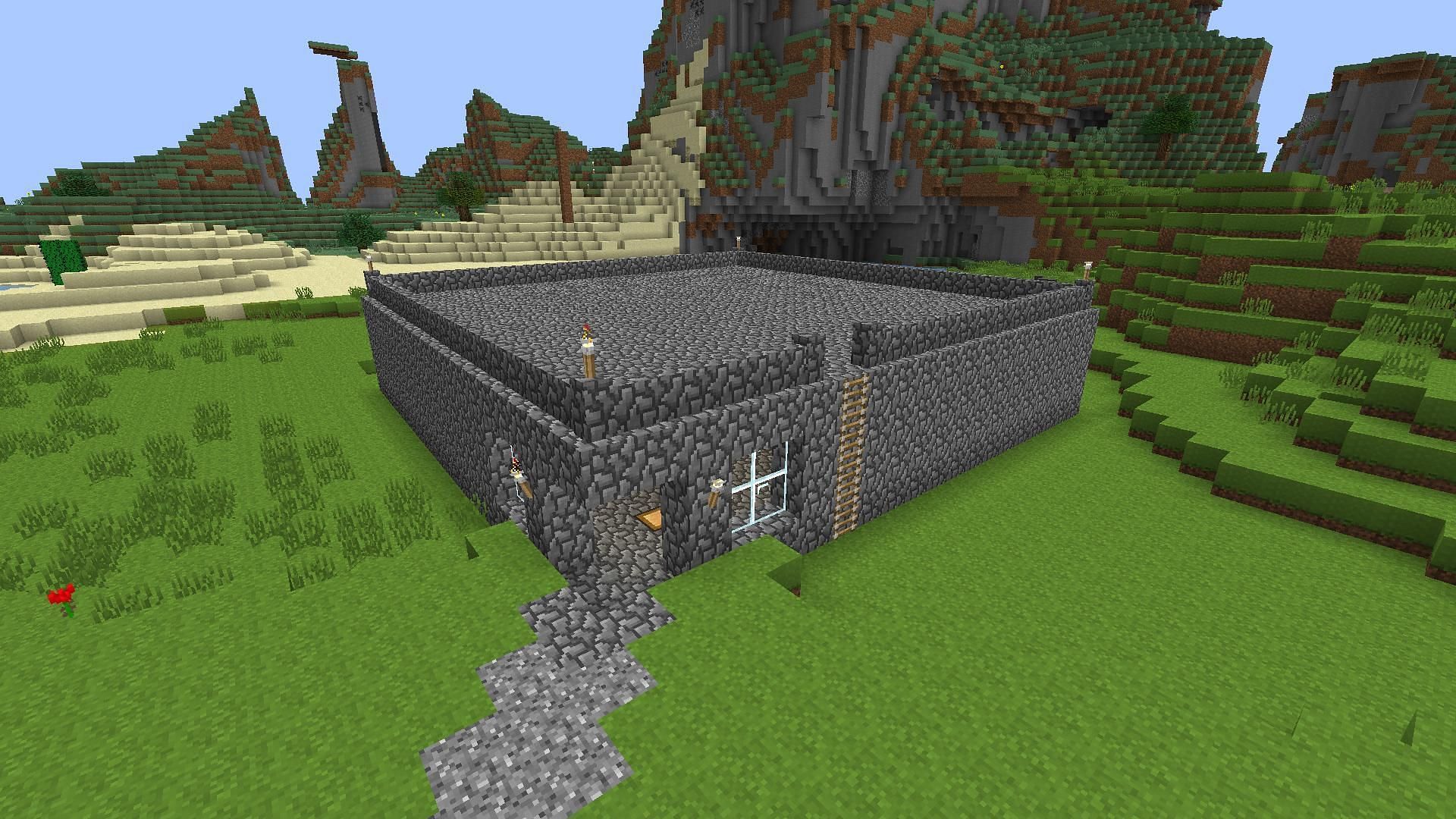 Cobblestone house in Minecraft (Image via Mojang)