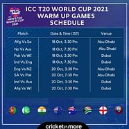 T20 World Cup 2021 Warm Up Match Schedule Time Table