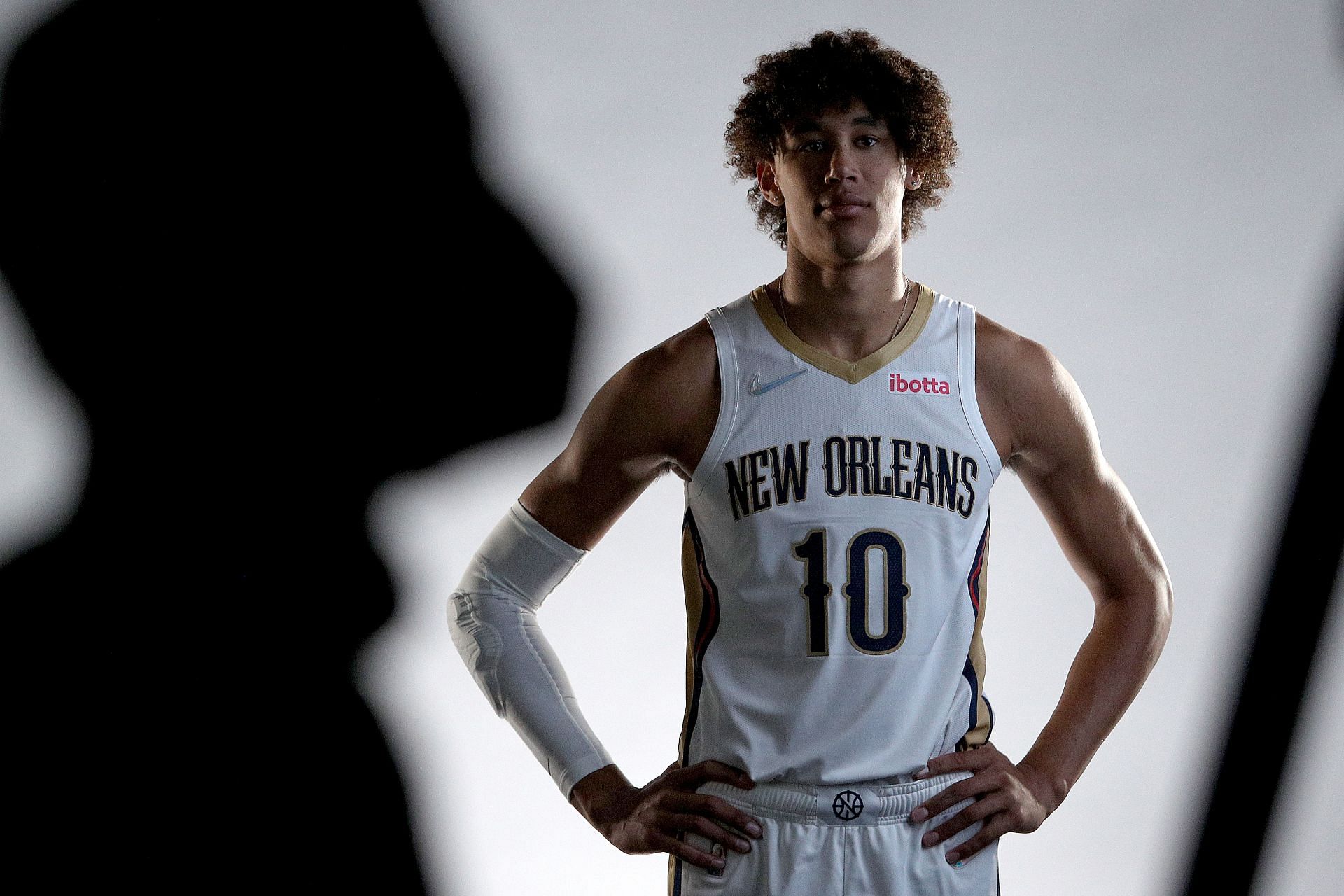 Jaxson Hayes #10 of the New Orleans Pelicans poses for photos during Media Day at Smoothie King Center on September 27, 2021 in New Orleans, Louisiana.