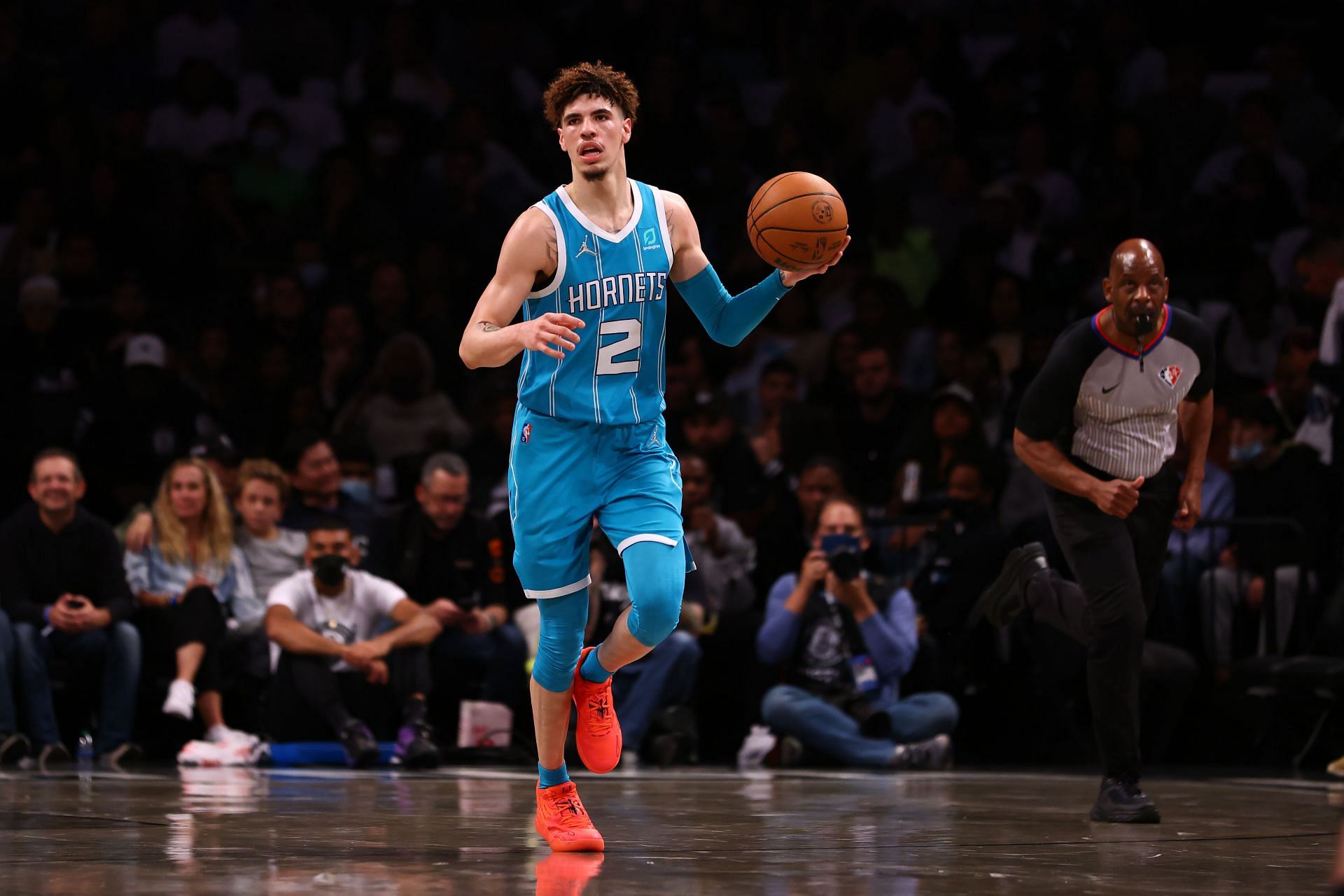 LaMelo Ball brings the Ball up the court for the Charlotte Hornets.