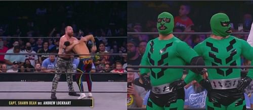 Jon Moxley (left) and Las Super Ranas (right)