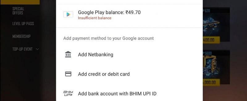 If players have a sufficient amount of Google Play balance, they can pay through the same (Image via Garena Free Fire)