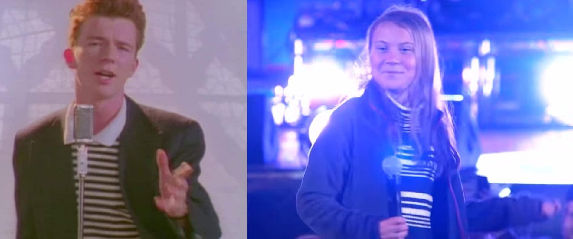 Greta Thunberg &#039;Rickrolls&#039; audience at Climate Live concert (Image via RickAstley/YouTube, Reuters)