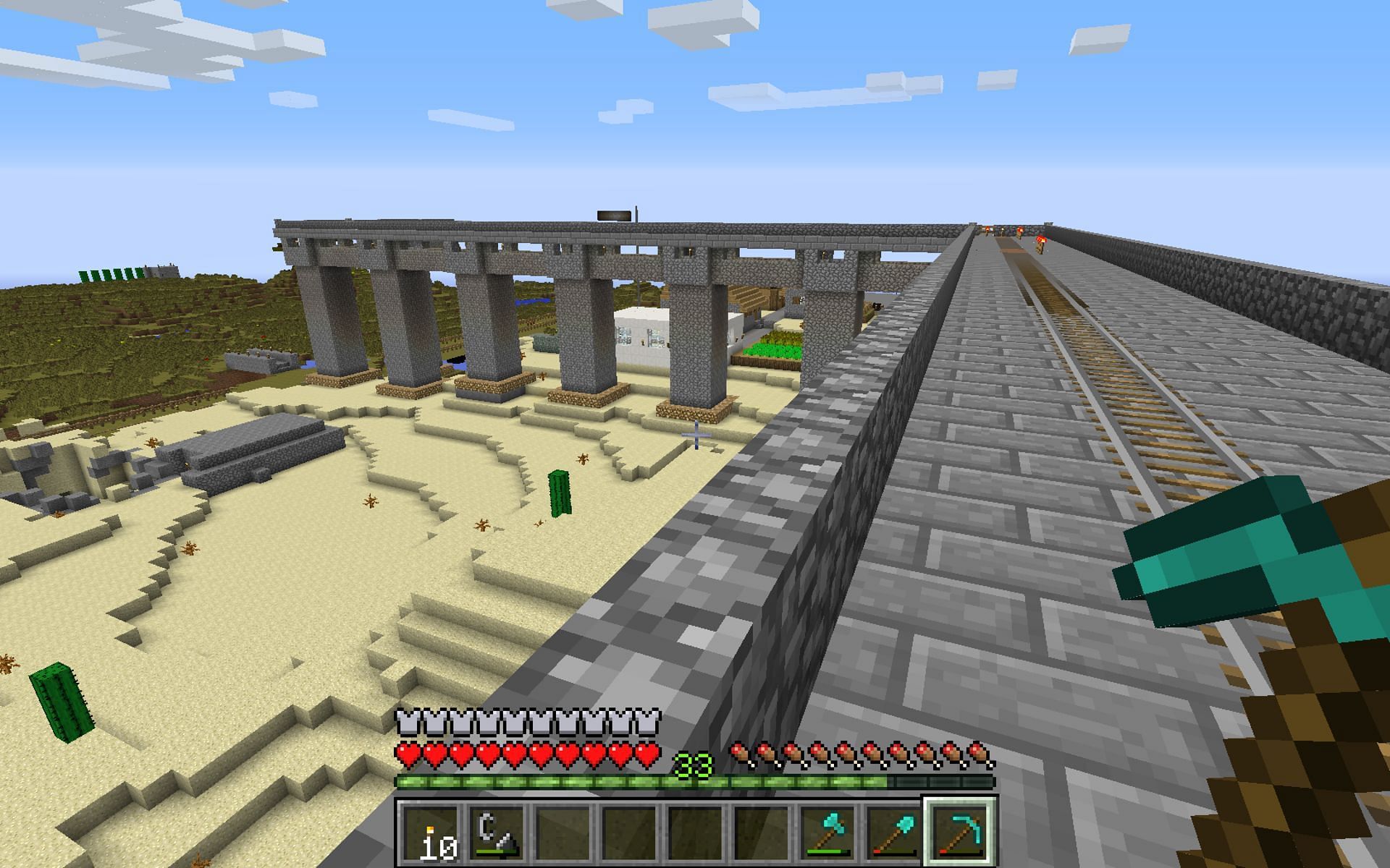 Rail systems can take a ton of resources, but they&#039;re great ways to get around once completed (Image via Mojang)