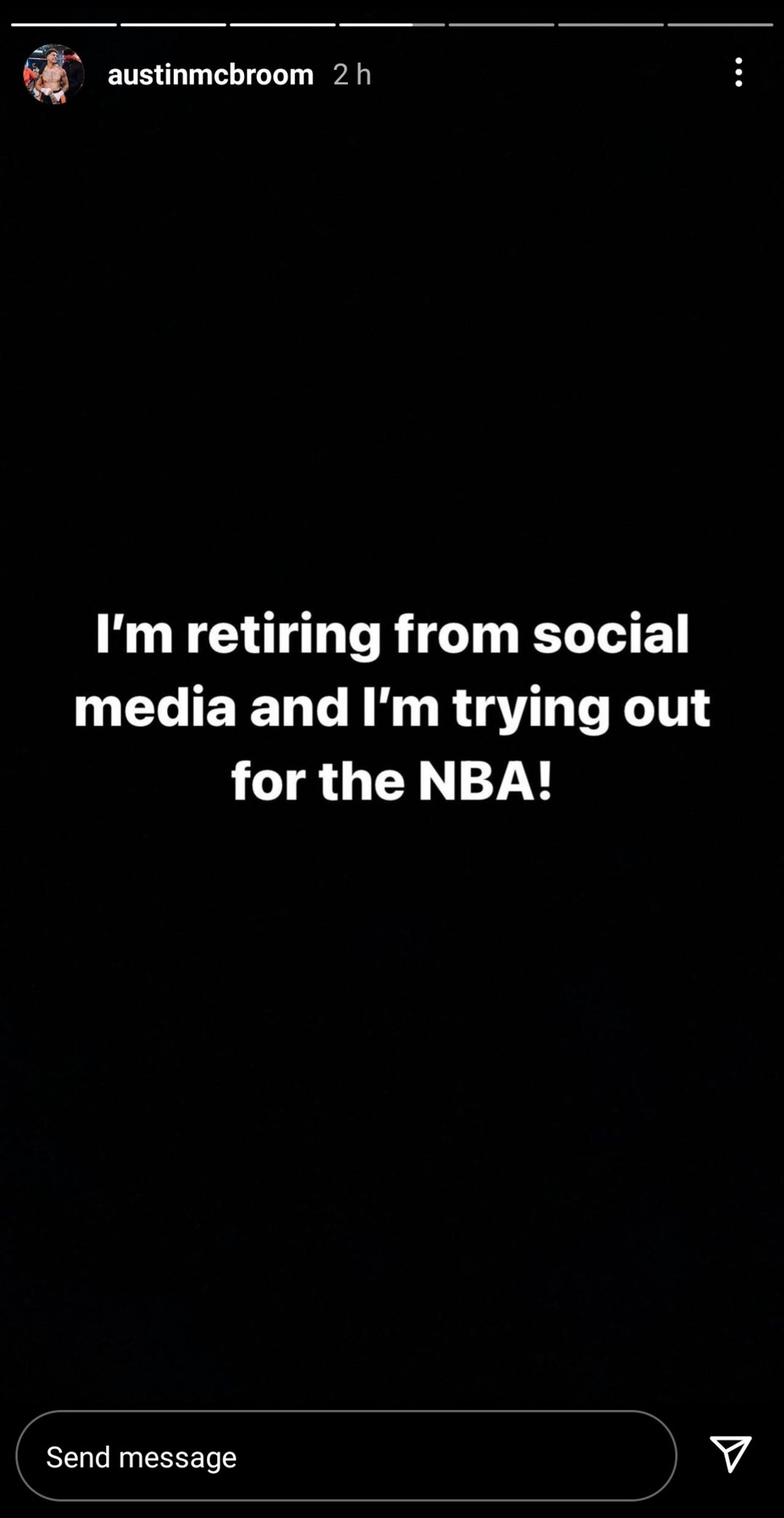 Austin McBroom&#039;s Instagram story prior to his boxing announcement (Image via austinmcbroom/ Instagram)