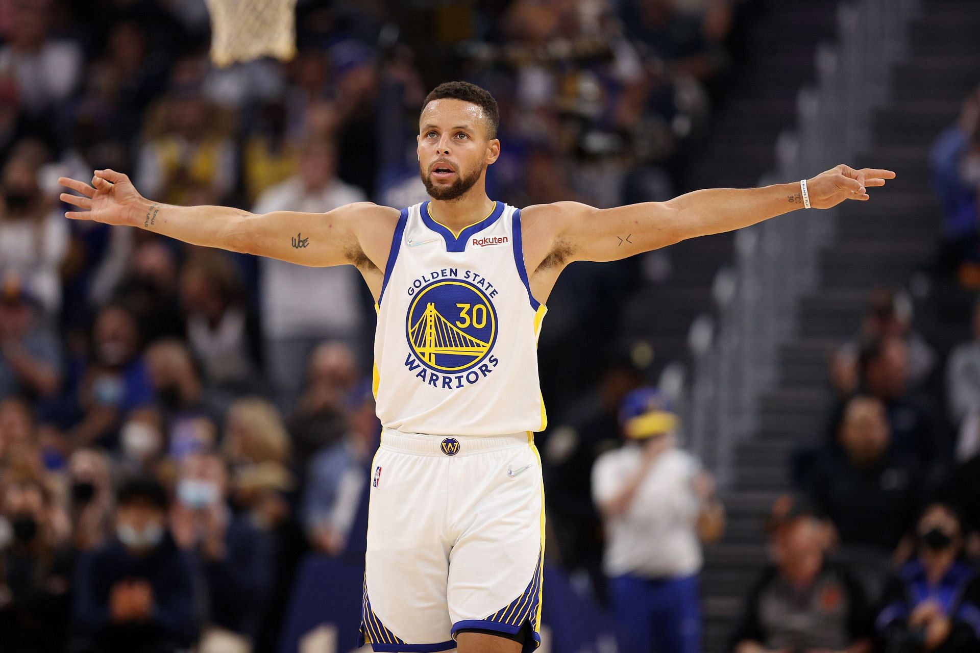 Stephen Curry during the Memphis Grizzlies v Golden State Warriors game.