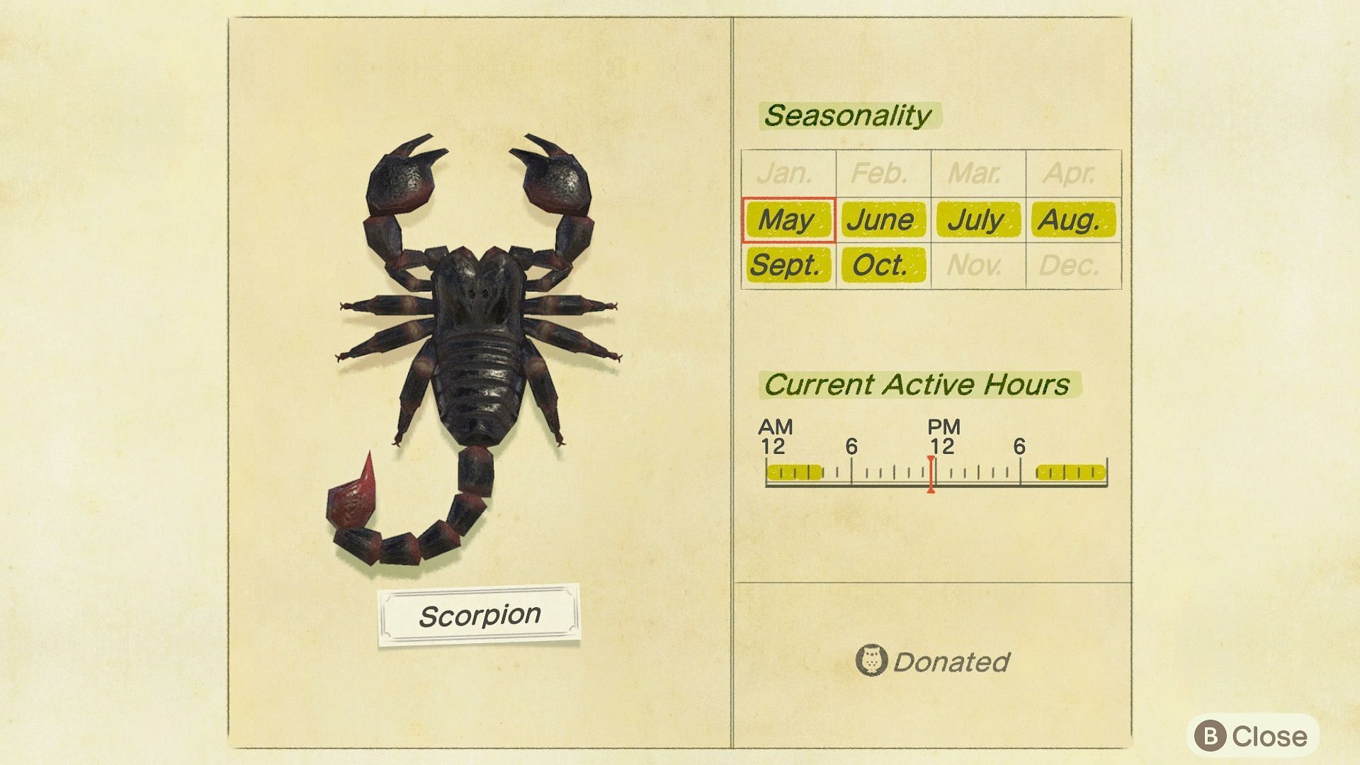 The Scorpion will be arriving in the Southern Hemisphere in New Horizons (Image via Nintendo)