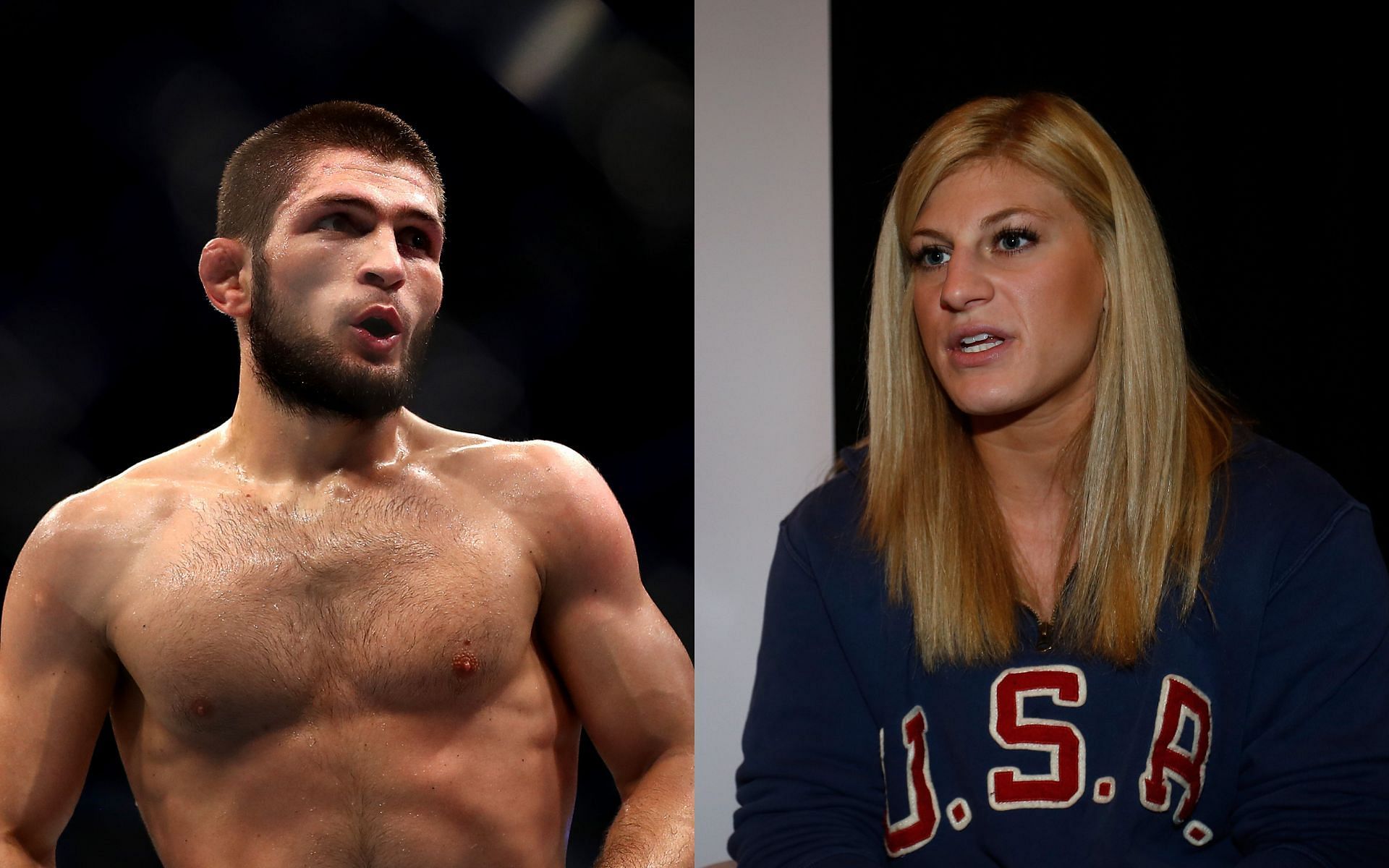 Former UFC lightweight champion Khabib Nurmagomedov (left) and two-time Olympic gold medallist Kayla Harrison (right)