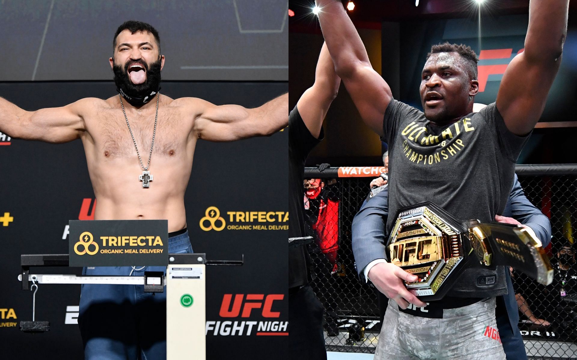 Andrei Arlovski (left) and UFC heavyweight champion Francis Ngannou (right)