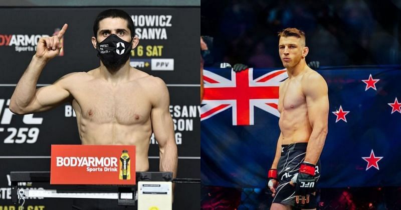 Islam Makhachev (left) &amp; Dan Hooker (right)