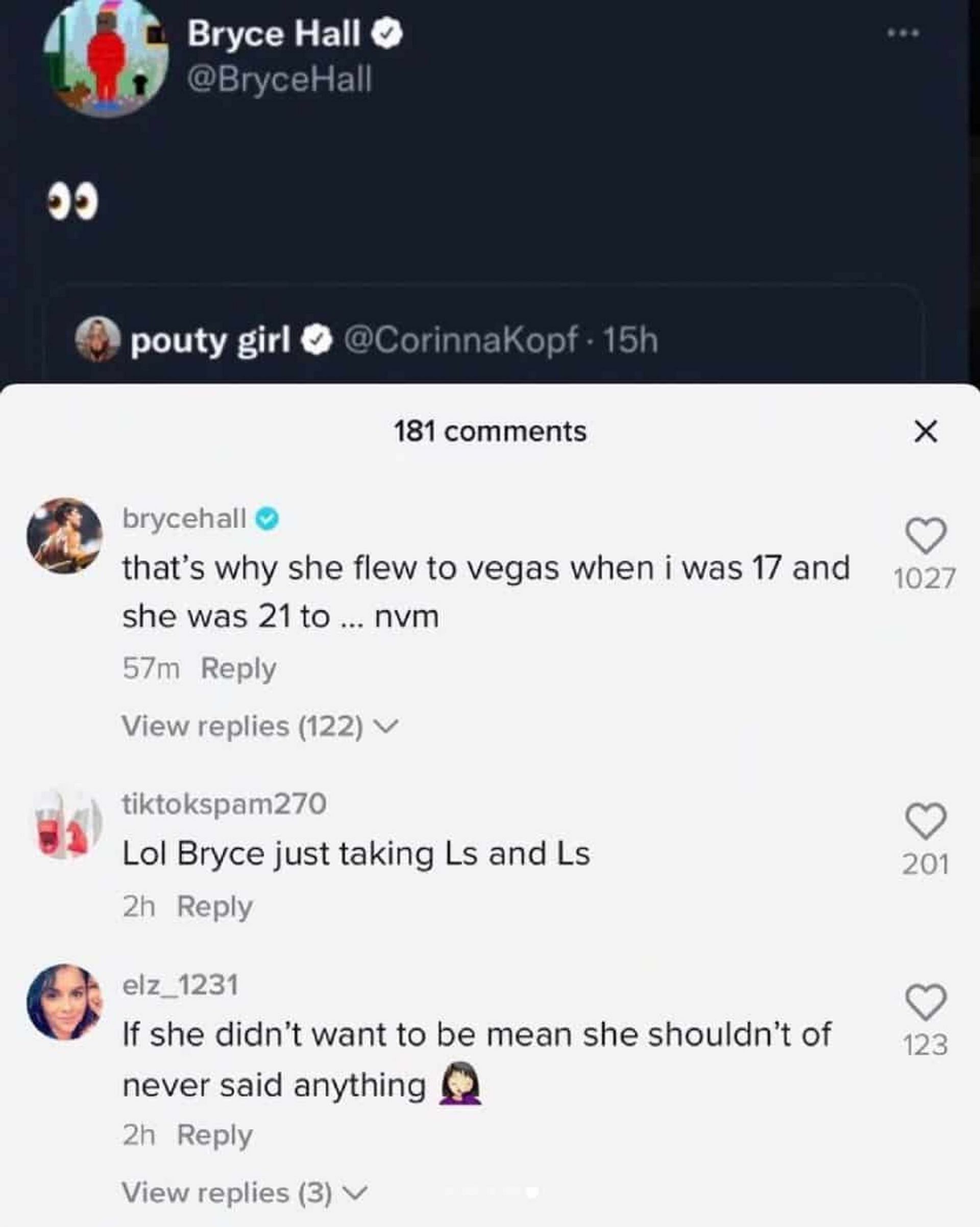 Bryce Hall reveals that Corinna Kopf made a move on him when he was a minor (Image via Instagram/ defnoodles)