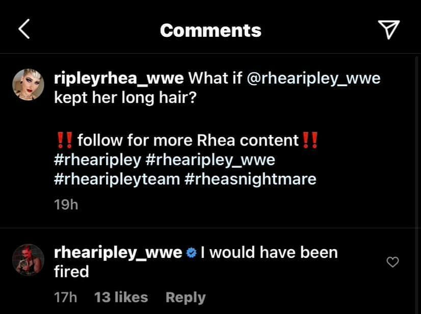 Rhea Ripley's response to a post about her old look