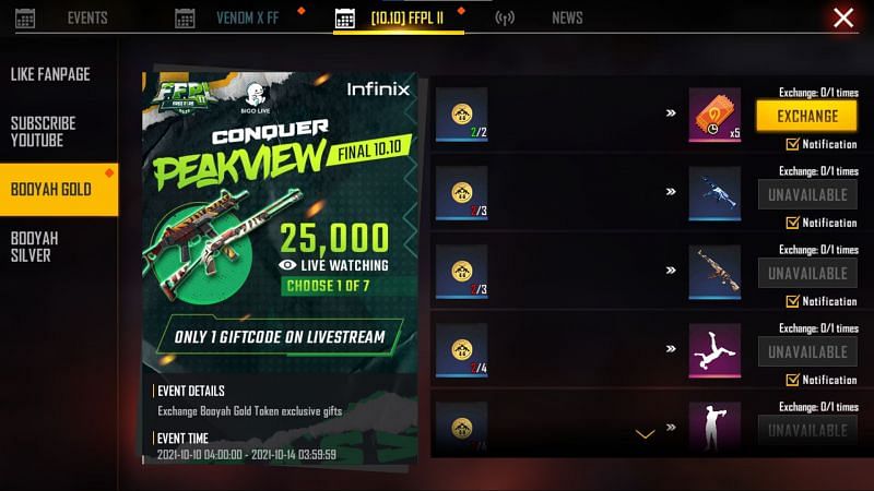 Players can exchange the tokens for several items (Image via Free Fire)