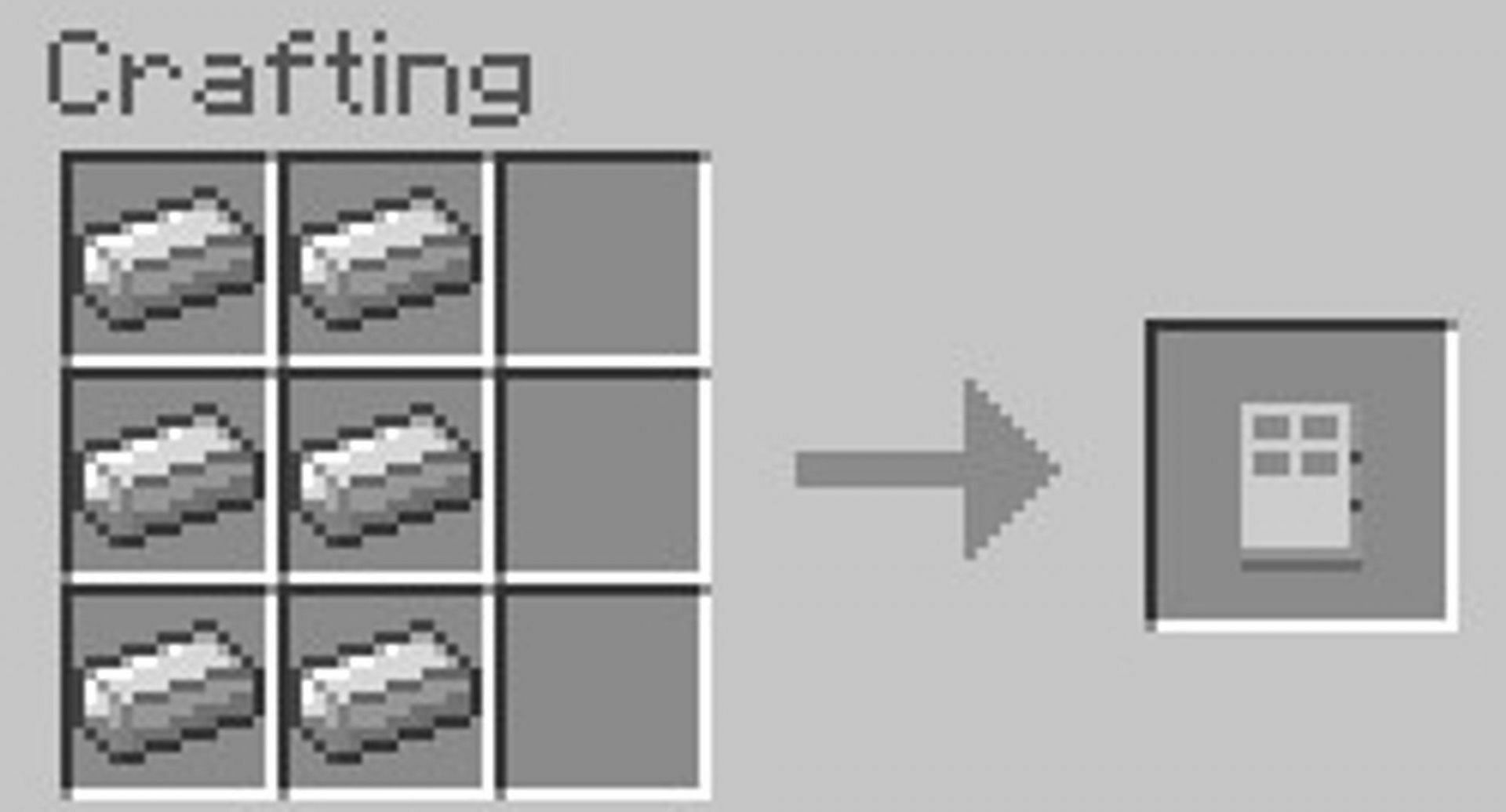 The recipe for an iron door is six iron ingots, which will produce three doors (Image via Minecraft)