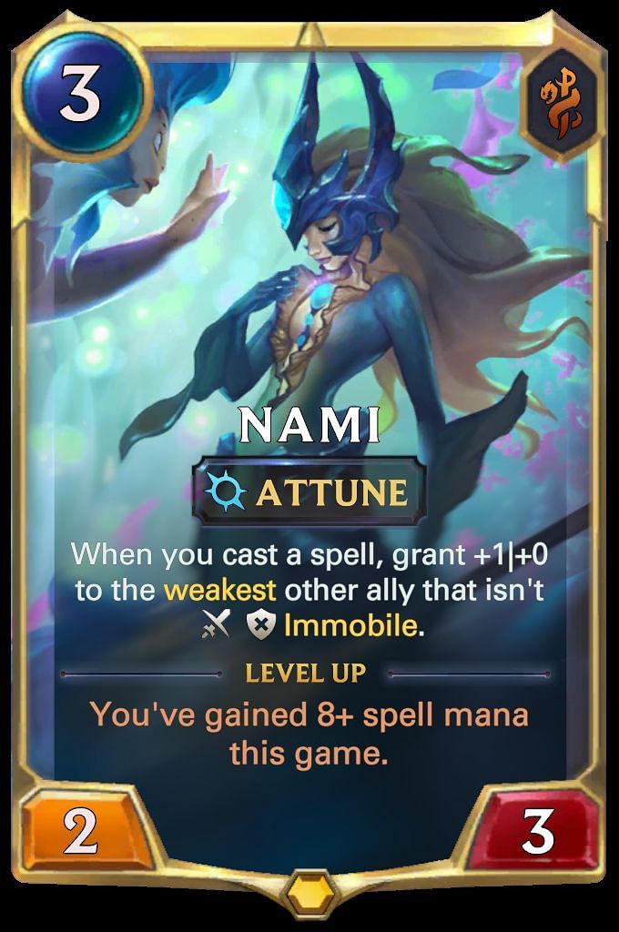 Nami&#039;s changed card with longer level-up condition. (Images via Riot Games)