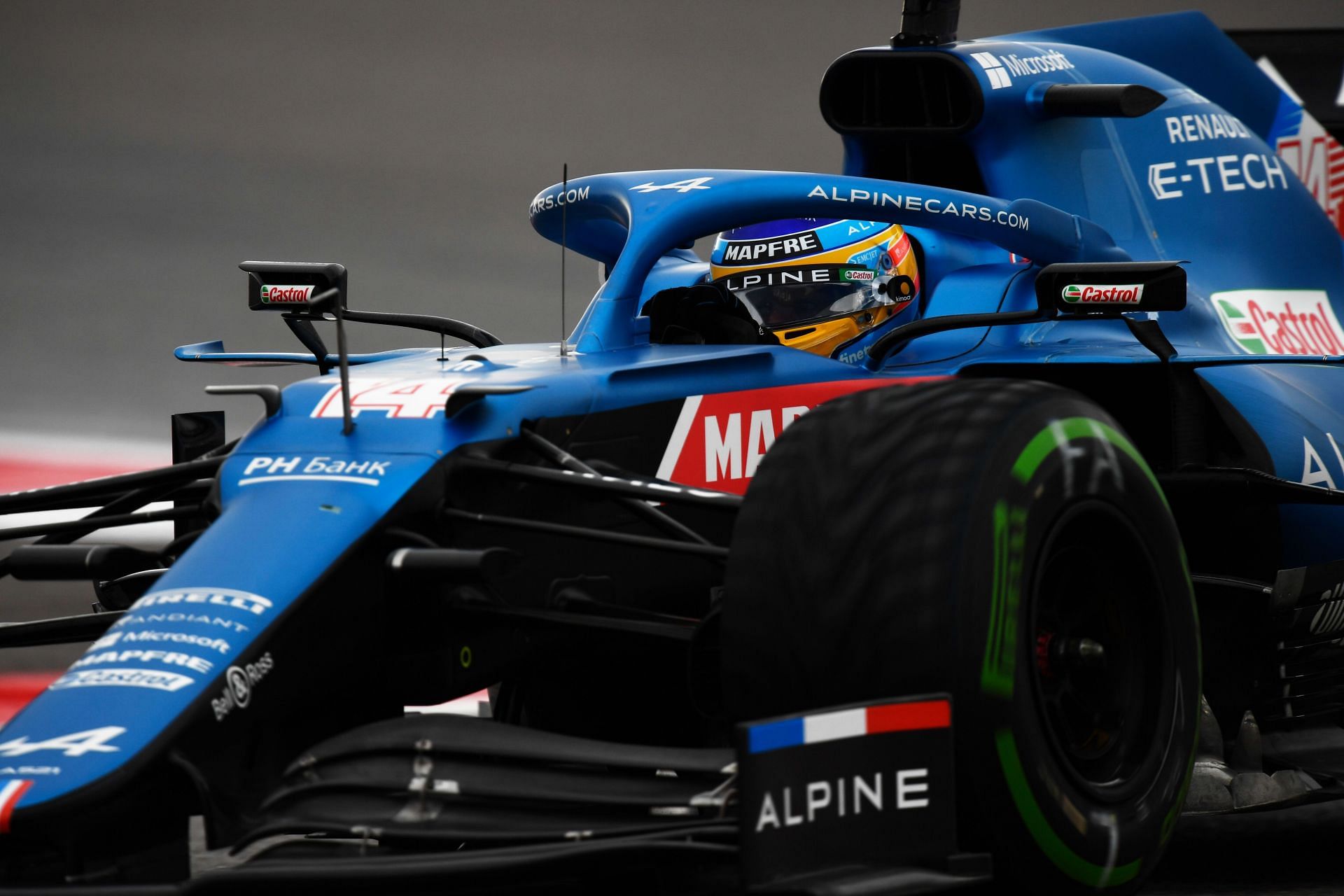 Fernando Alonso of Spain Alpine A521 Renault on track during qualifying ahead of the 2021 Russian Grand Prix in Sochi. (Photo by Rudy Carezzevoli/Getty Images)