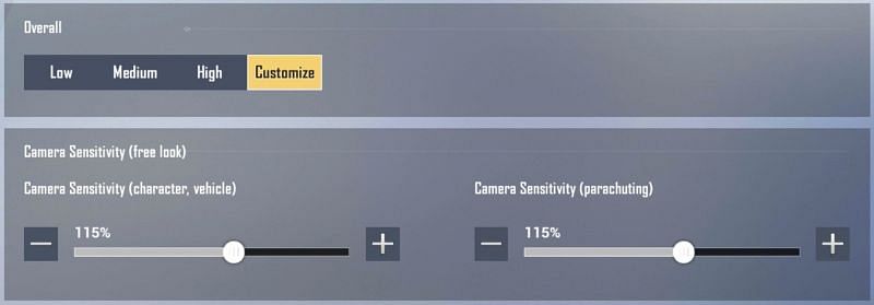 Camera Sensitivity settings that players apply in PUBG Mobile Lite (Image via PUBG Mobile Lite)