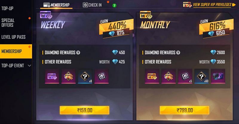 Players have the option to choose between two types of memberships (Image via Free Fire)