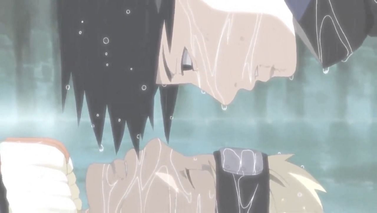 Sasuke leans over Naruto after winning their fight at the close of the Sasuke Retrieval Arc (Image via Studio Pierrot)