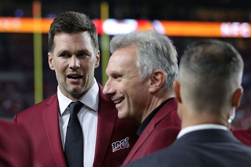 Tom Brady and 49ers great Joe Montant at Super Bowl LIV - San Francisco 49ers v Kansas City Chiefs