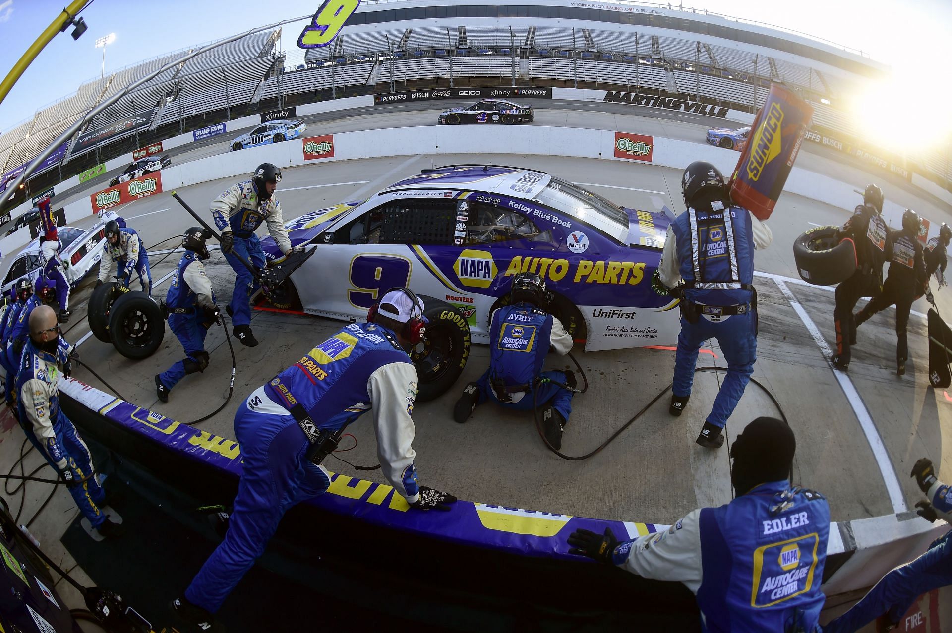 Chase Elliott pits during the 2020 Xfinity 500 at Martinsville Speedway, a race he would go on to win. (Photo by Jared C. Tilton/Getty Images)