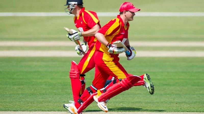 Isle of Man Cricket Team players running between the wickets