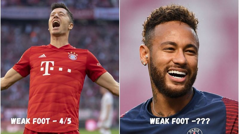 Does Neymar have a better weak foot than Lewandowski? (Images via FC Bayern/PSG)