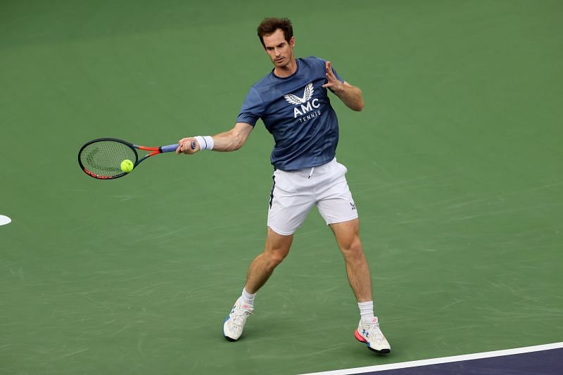 Andy Murray practicing at the BNP Paribas Open