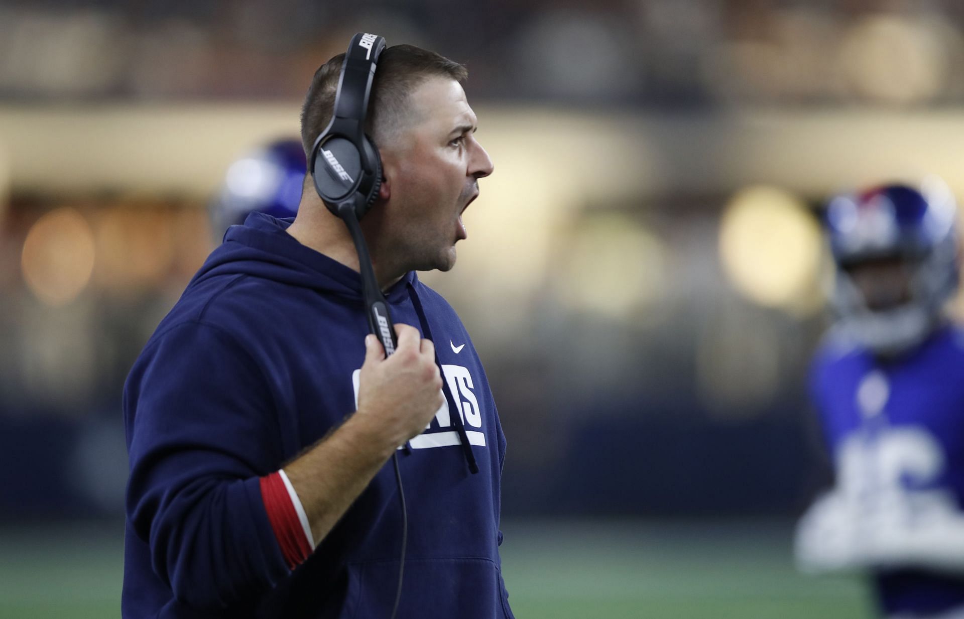 Joe Judge coaching the New York Giants against the Dallas Cowboys