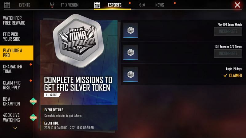 Users can complete missions under Play like a Pro to get the rewards (Image via Free Fire)