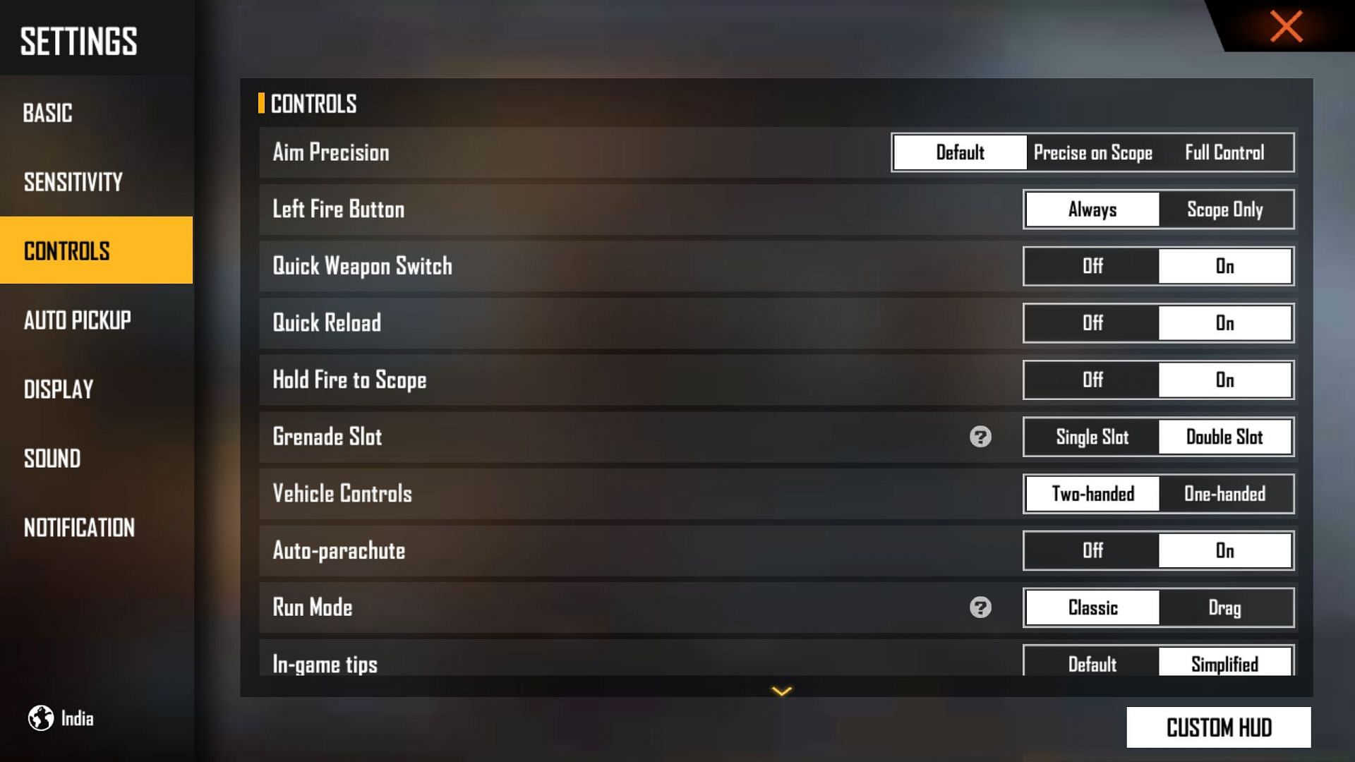 These are the control settings that players can set in the game (Image via Free Fire)