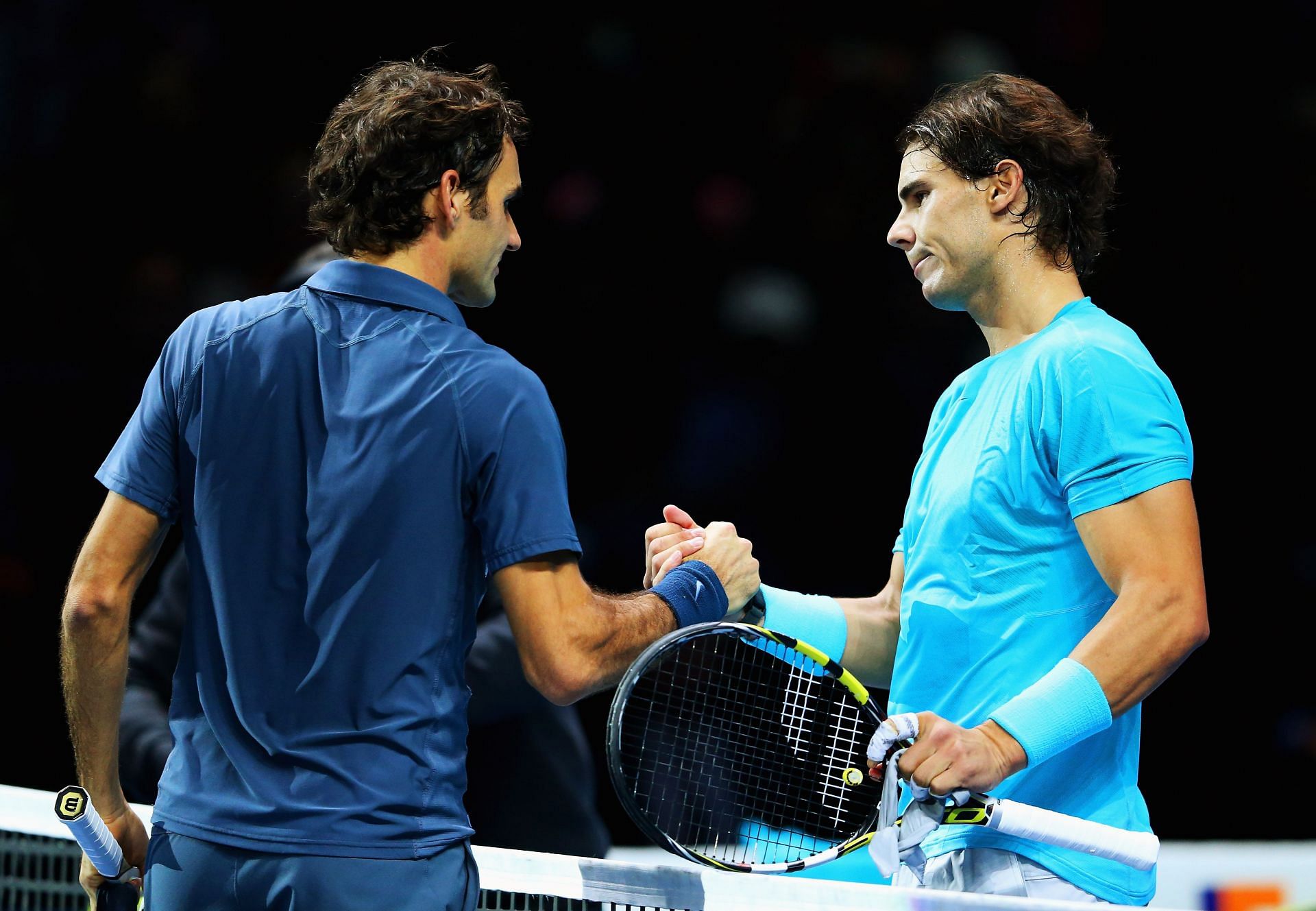 Roger Federer (L) and Rafael Nadal