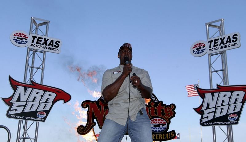 Grand Marshal/NBA Hall of Famer, Karl Malone delivers the starting command during pre-race ceremonies for the NASCAR Sprint Cup Series NRA 500 at Texas Motor Speedway.