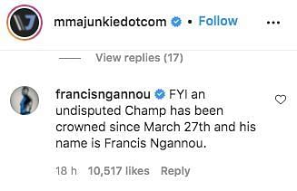 Francis Ngannou speaks out (via Instagram)