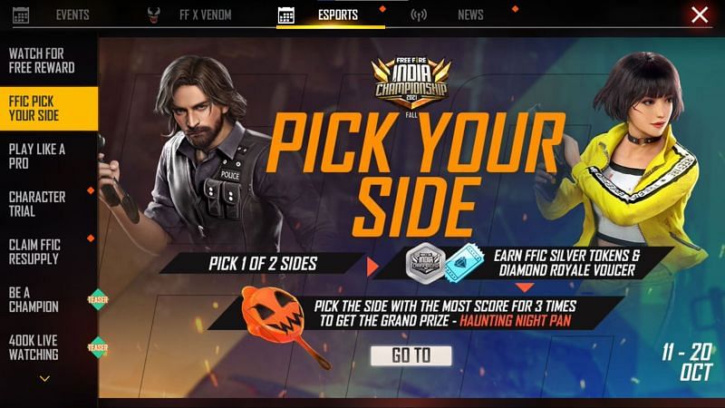 You can visit the interface by pressing on the Go To button (Image vai Free Fire)