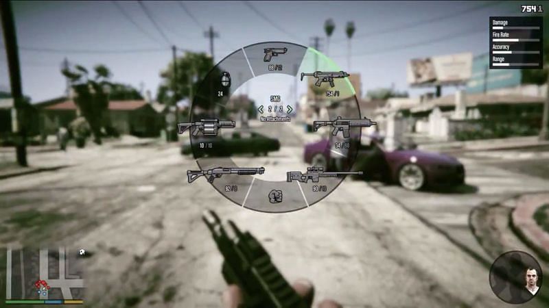 GTA 5&#039;s Weapon Wheel system (Image via Rockstar Games)