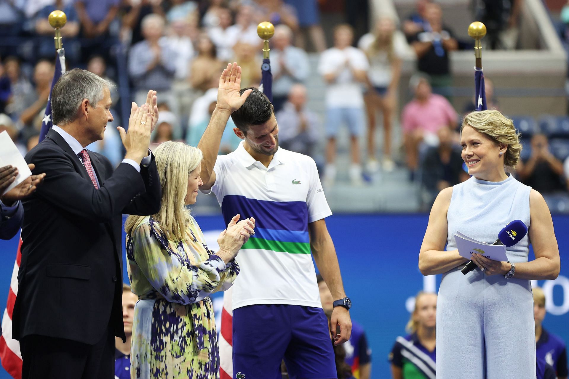Novak Djokovic acknowledges the crowd after the 2021 US Open final