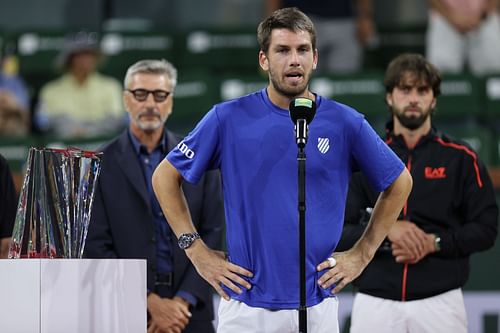 Cameron Norrie speaking at his post-match interview on court after winning Indian Wells